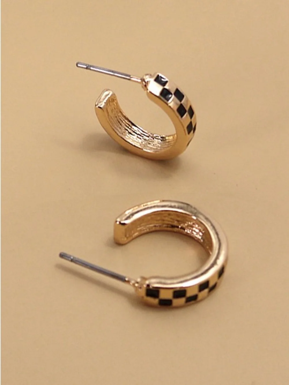 Gold Check-Pattern Mini Hoop Earrings